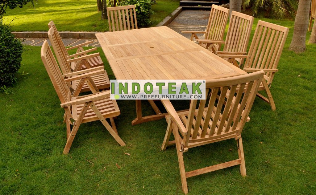 Teak Outdoor Dinning Sets Teak Extending Table And 8 Pieces Reclining